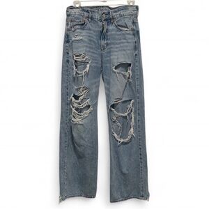 American Eagle Super High Rise Baggy Wide Leg Distressed Jeans Size 2